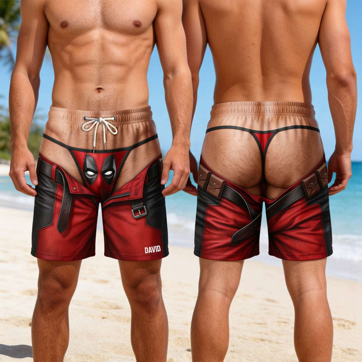 Personalized Funny Deadpool Mens Beach Shorts Summer Vacation Gag Gifts For Him - Merchluma