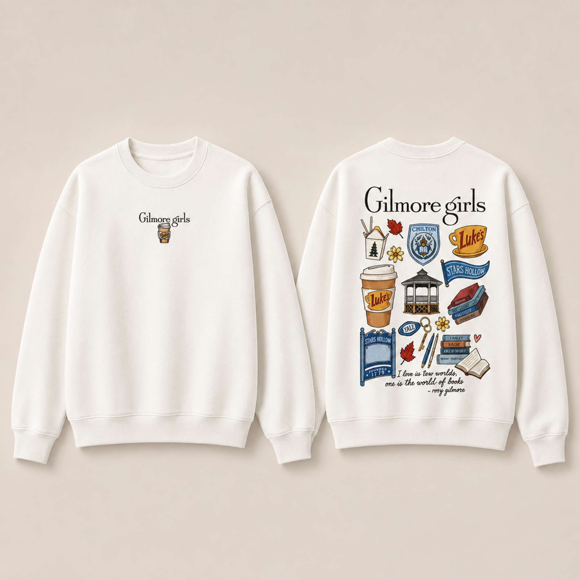 Gilmore Girls Sweatshirt White Stars Hollow And Rory Gilmore Sweatshirt Gilmore Girls Merch - Merchluma