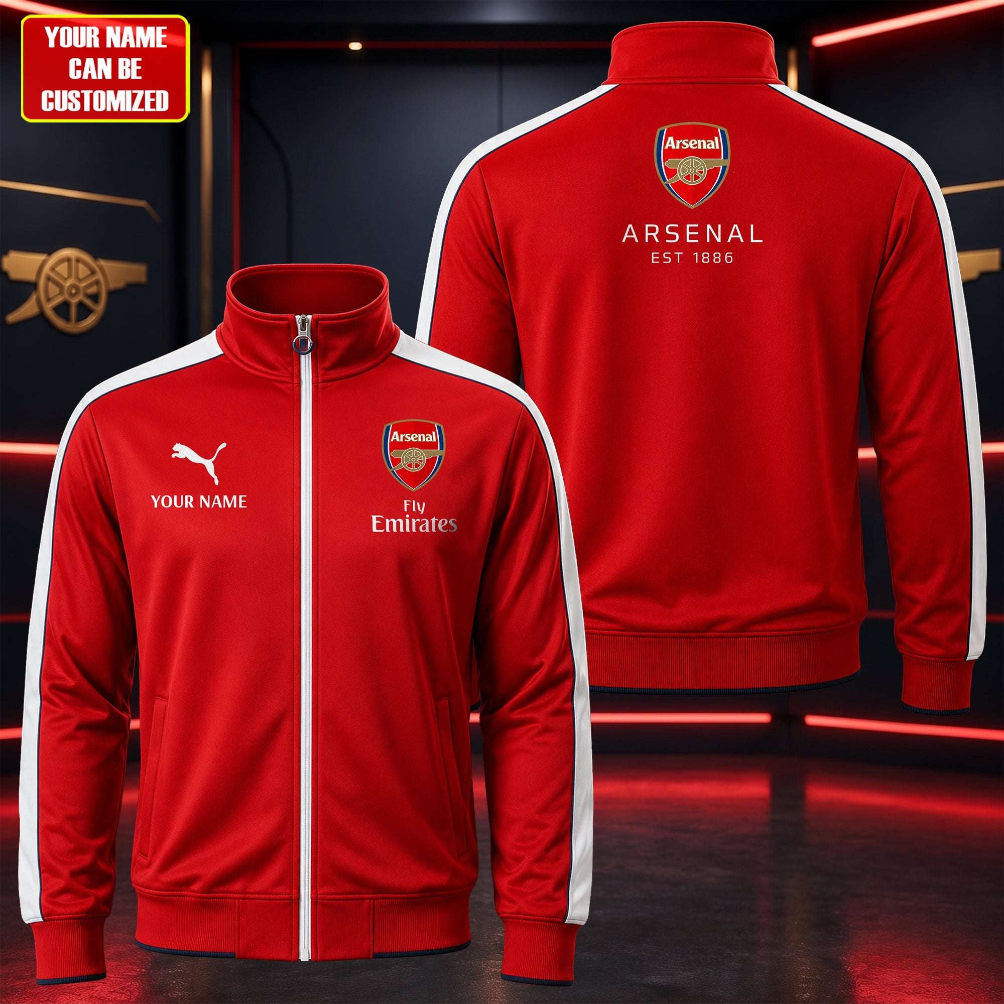 Personalized Arsenal Collab Zipper Stand Collar Jacket Arsenal FC Merch Gift For Husband - Merchluma