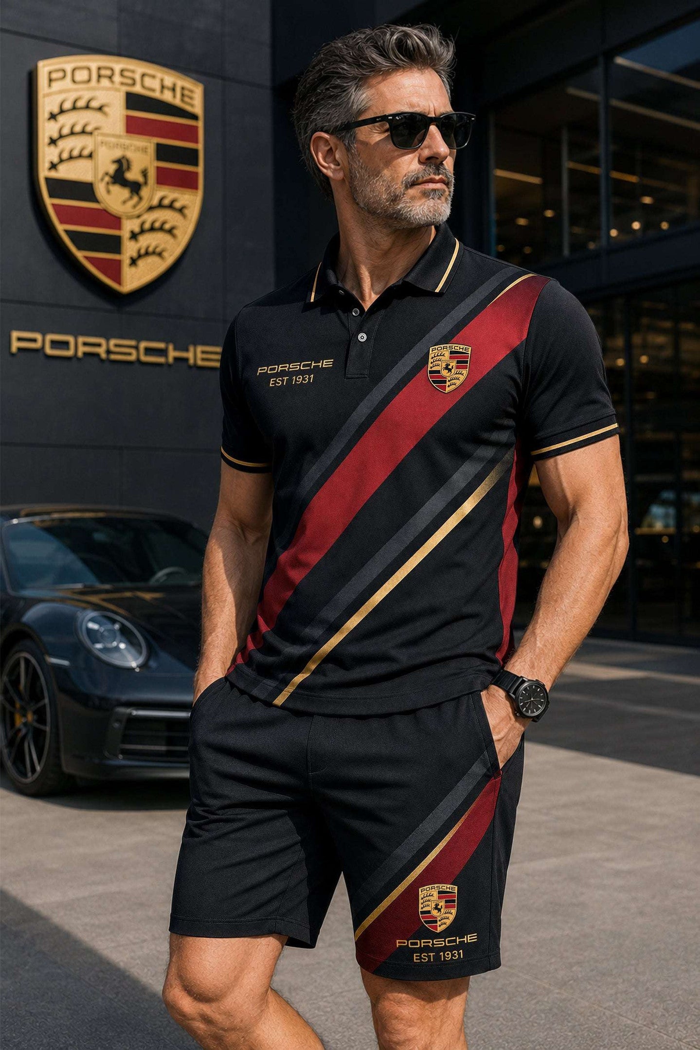 Pors Luxury EST 1931 Polo Shirt And Shorts Set Car Lover Gift Ideas For Husband - Merchluma