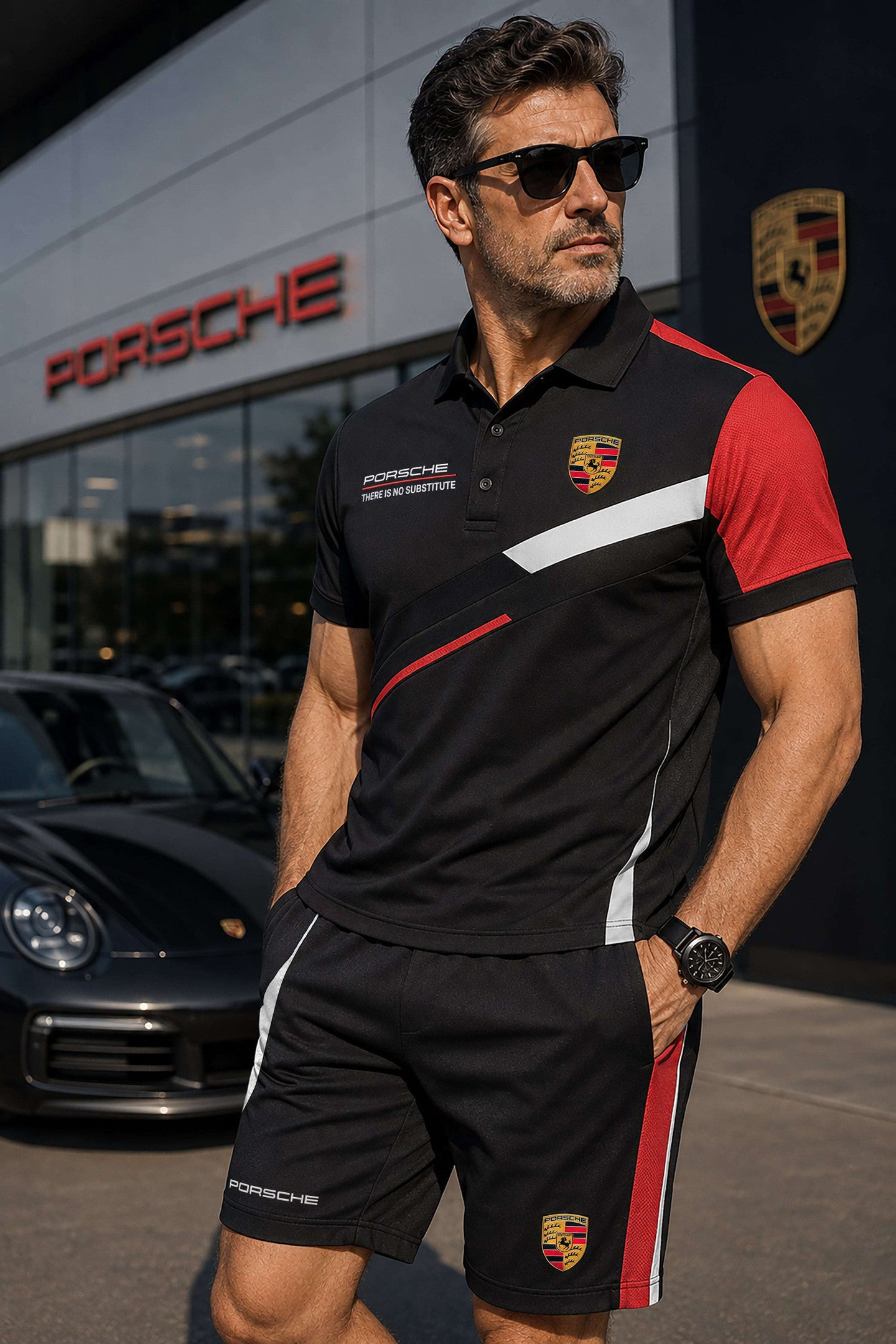 Pors Luxury Substitute Polo Shirt And Shorts Set Car Lover Clothing Gift For Husband - Merchluma