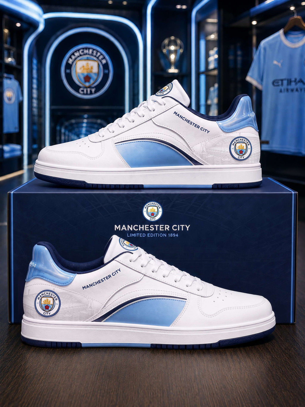Manchester City 26 27 Shoes Sneakers MUFC Merch Cool Gifts For Football Lovers - Merchluma