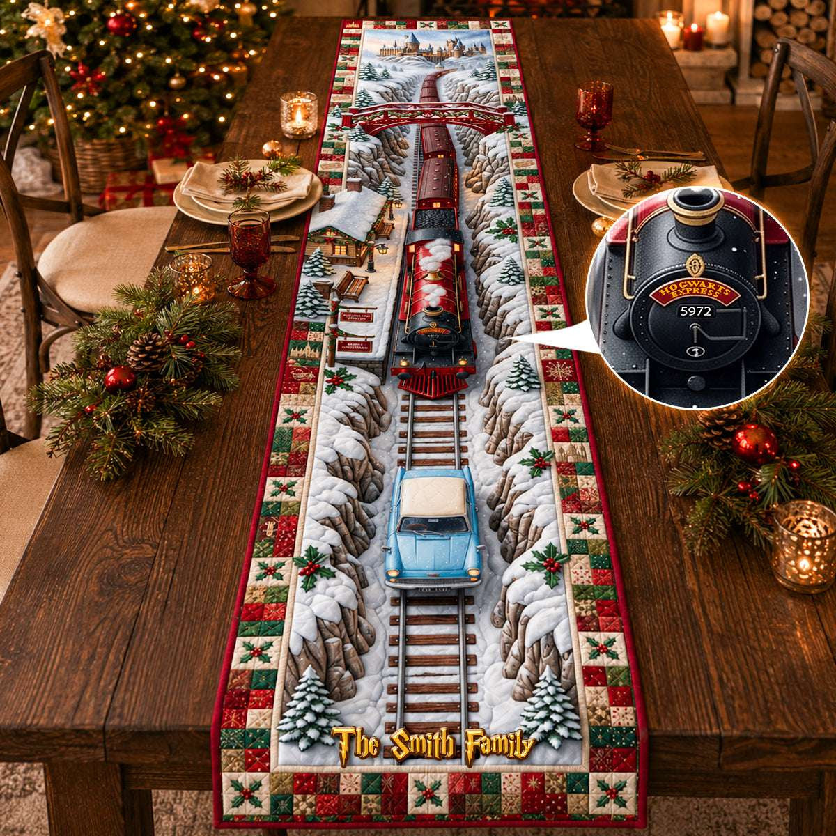 Harry Potter Magical Winter Quilted Table Runner Holiday Home Decor Christmas Gifts Ideas - Merchluma