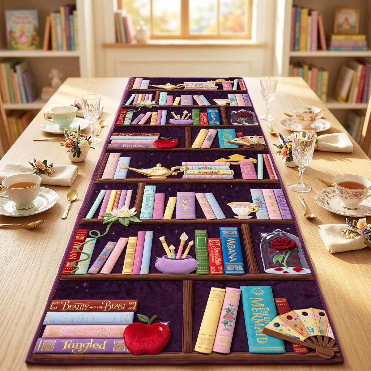 Magical Bookshelf Quilted Table Runner Home Decor Ideas Gifts For Book Lovers - Merchluma