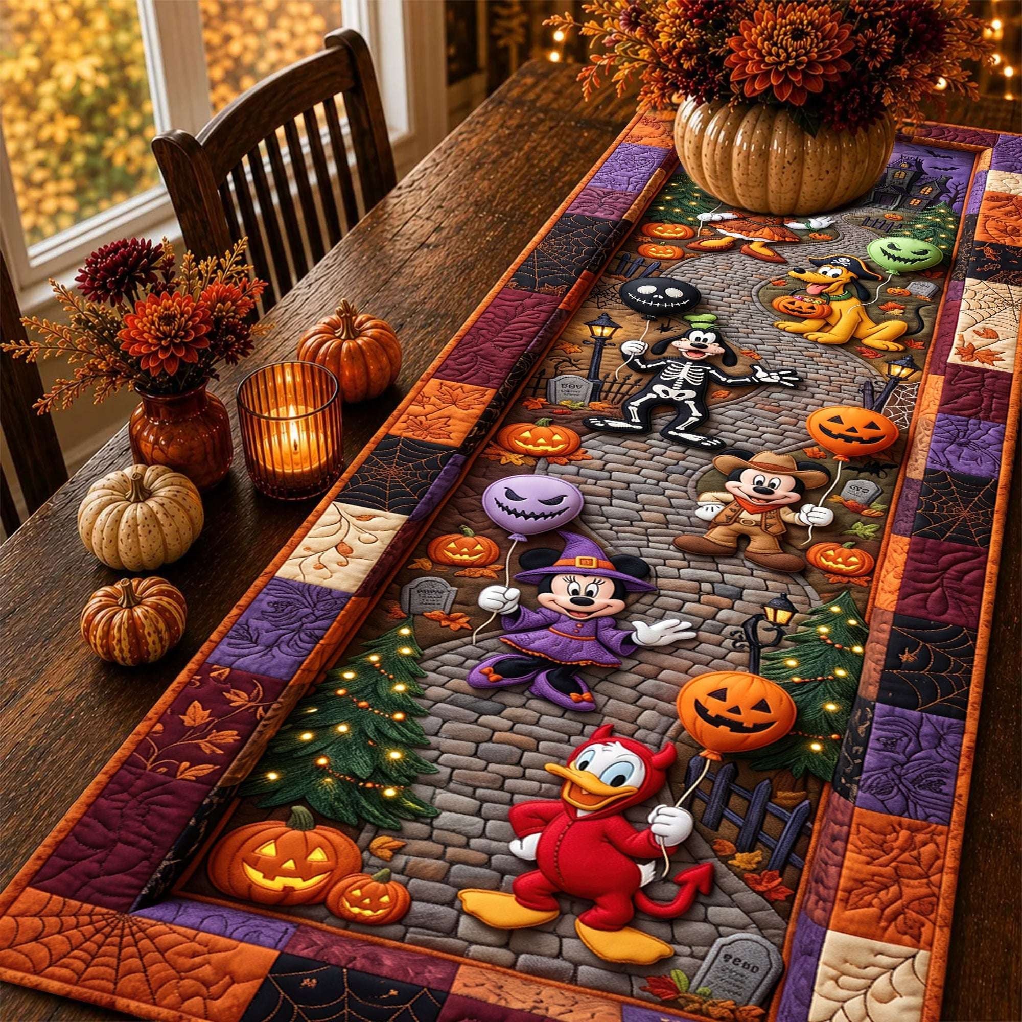 Mickey And Friends Ghoul Quilted Table Runner Home Decor Best Halloween Gifts - Merchluma