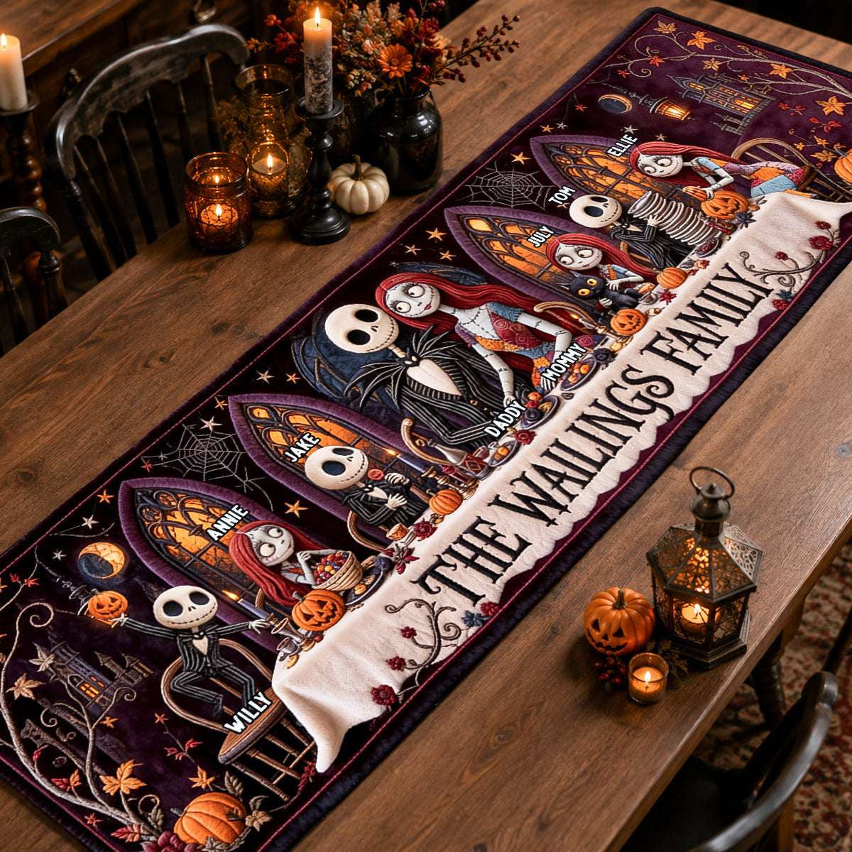 Personalized Nightmare Before Christmas Mystical Spooky Quilted Table Runner Halloween Gifts - Merchluma