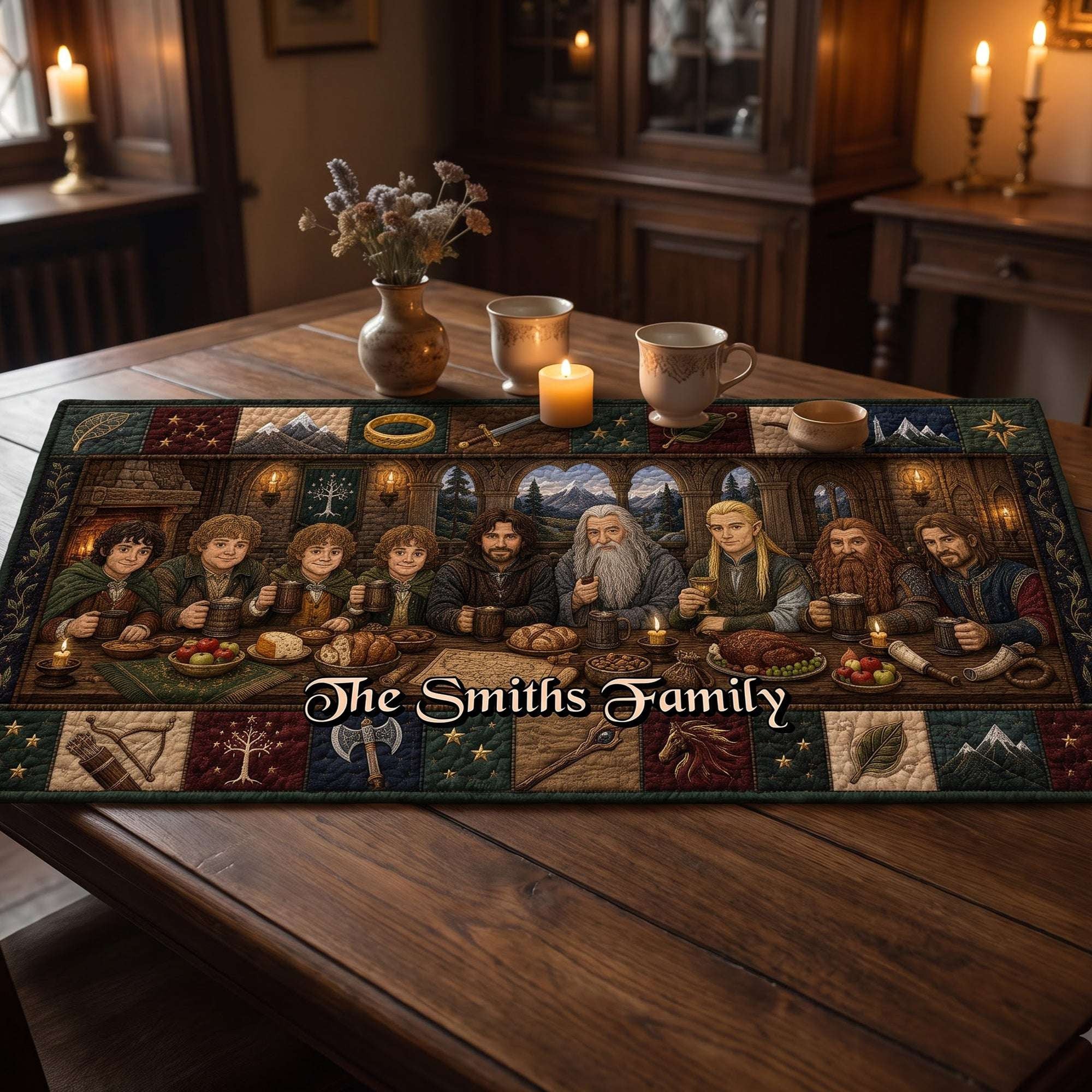 Personalized The Lord Of The Ring Fantasy Adventure Quilted Table Runner LOTR Merch Decor - Merchluma