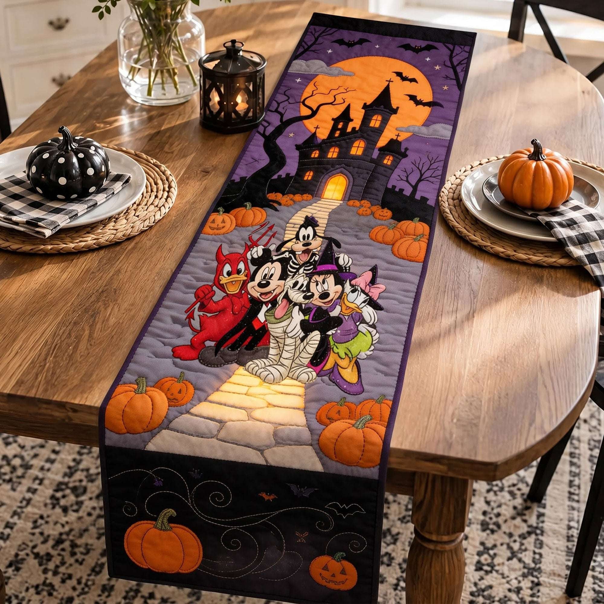 Personalized Mickey And Friends Enchanted Castle Halloween Table Runner Gifts For Family - Merchluma