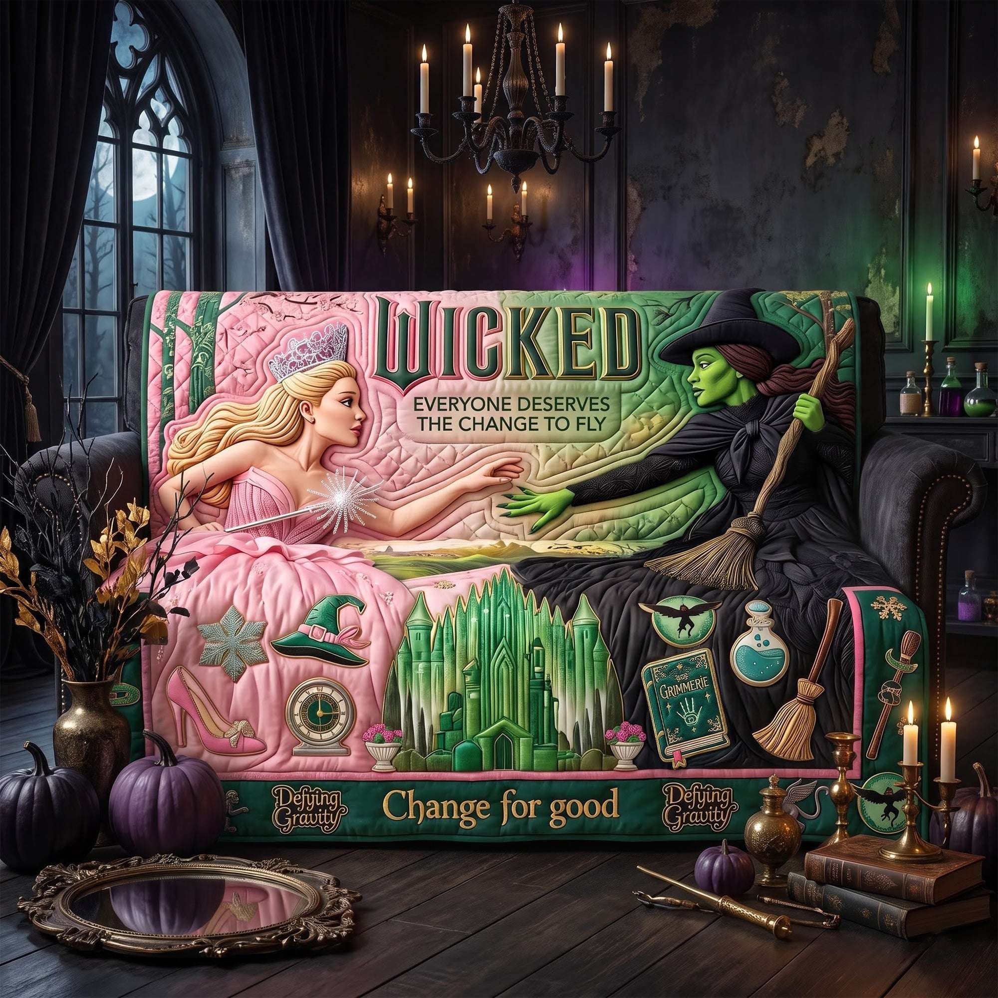 Wicked Change For Good Quilted Sofa Cover Halloween Home Decor Gifts For Witch Lovers - Merchluma