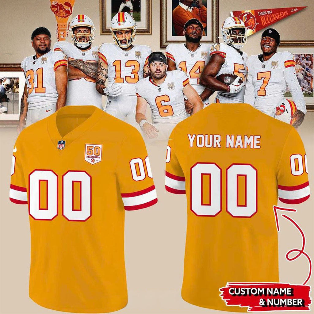 Personalized Tampa Bay Buccaneers 50th Anniversary 2026 Retro Football Jersey Buccaneers Merch - Merchluma