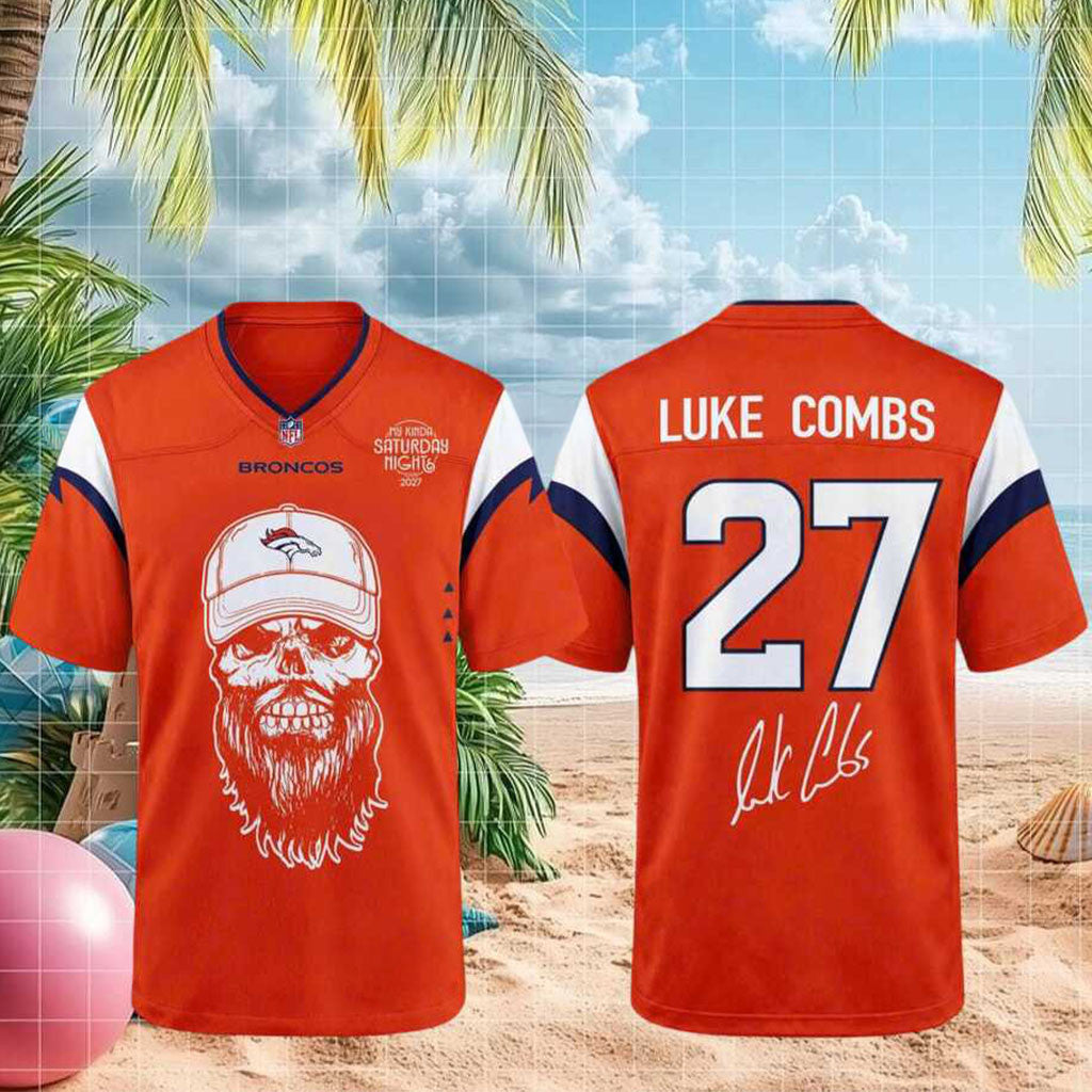 Denver Broncos Luke Combs Tour 2027 Skull Beard Football Jersey Denver Broncos Merch Fan Gifts - Merchluma