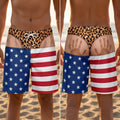 American Flag Leopard Print Funny Handprint Swim Trunks Hawaiian Shorts For Men Summer Clothes - Merchluma