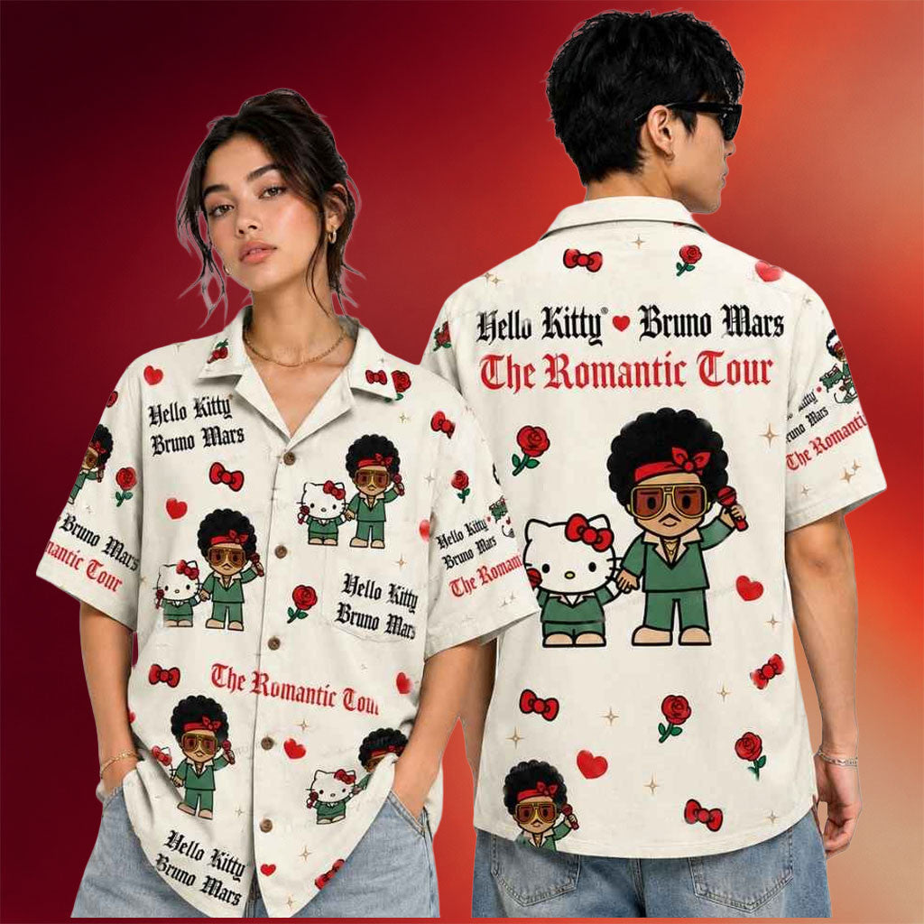 Bruno Mars Merch 2026 Bruno Mars Hello Kitty Summer Hawaiian Shirt The Romantic Tour Merch - Merchluma
