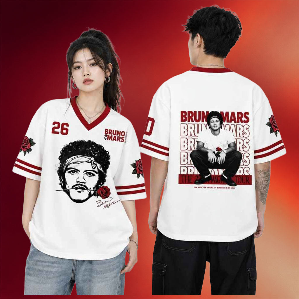 Bruno Mars Merch 2026 The Romantic Tour At MetLife Stadium East Rutherford NJ V-Neck Shirt - Merchluma