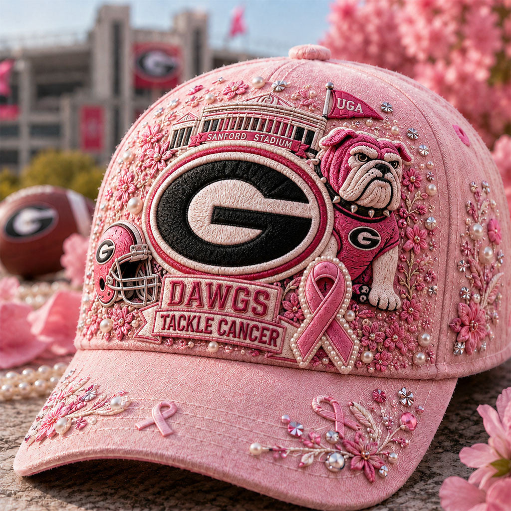 Georgia Bulldogs Breast Cancer Awareness Floral Pink Hat Bulldogs Merch Gifts For Football Fan - Merchluma