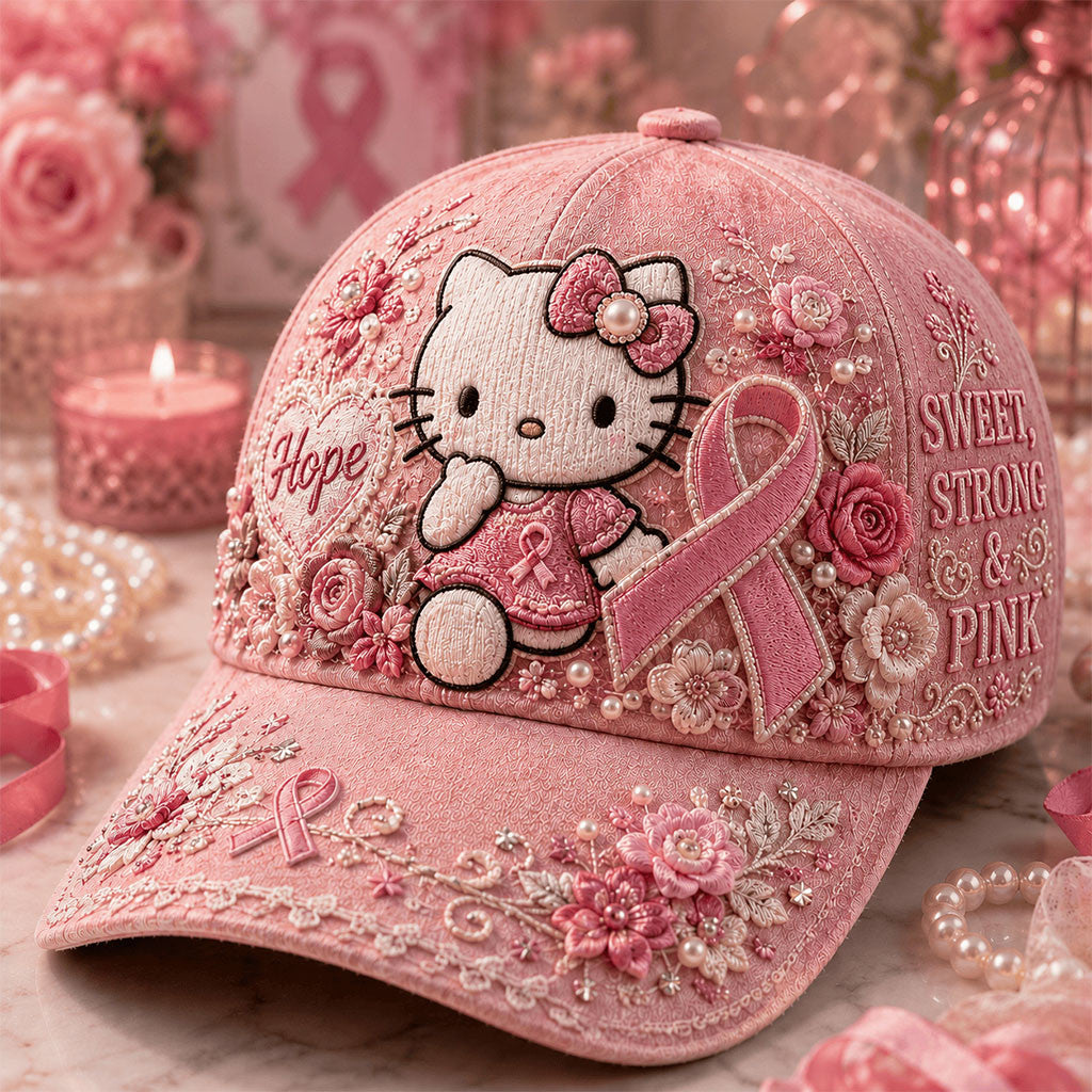 Hello Kitty Breast Cancer Awareness Floral Hat Sweet Strong And Pink Cap Gifts For Her - Merchluma