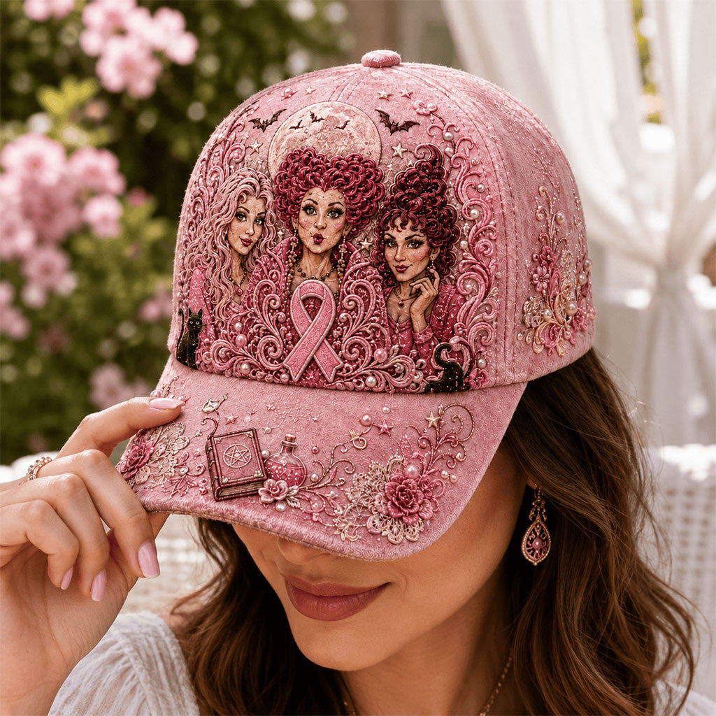 Hocus Pocus Breast Cancer Awareness Floral Pink Hat Hocus Pocus Merch Gifts For Halloween - Merchluma