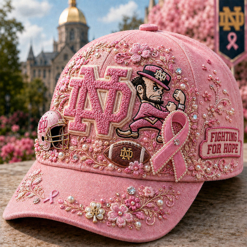 Notre Dame Fighting Irish Breast Cancer Awareness Floral Hat Fighting Irish Merch Gifts For Her - Merchluma