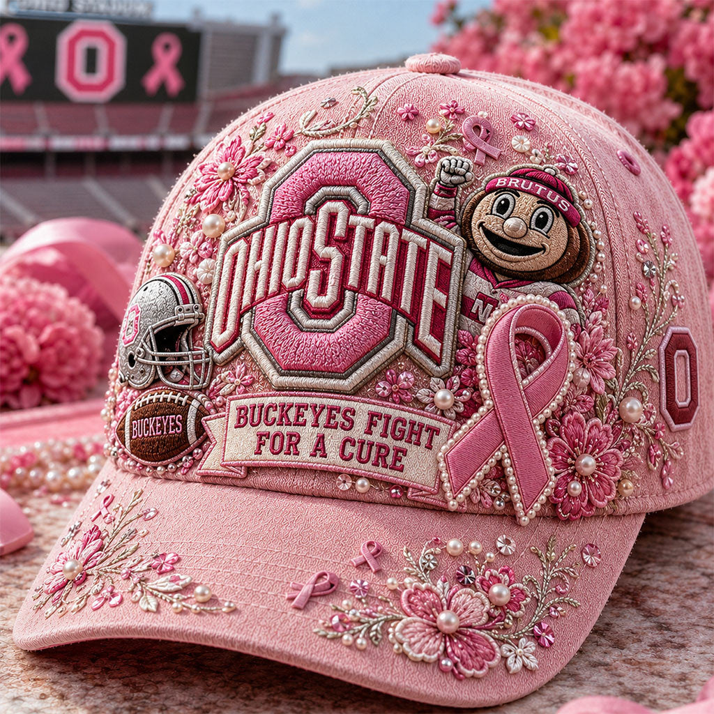 Ohio State Buckeyes Breast Cancer Awareness Floral Hat Buckeyes Merch Gifts For Wife - Merchluma