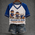 Auburn Tigers Walking By Faith Tripping Constantly V-Neck Shirt Auburn Tigers Merch Faith Gifts - Merchluma