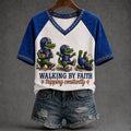 Florida Gators Merch Walking By Faith Tripping Constantly V-Neck Shirt Funny Christian Gifts - Merchluma