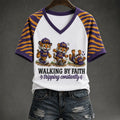 LSU Tigers Walking By Faith Tripping Constantly V-Neck Shirt LSU Tigers Merch Funny Faith Gifts - Merchluma