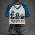 Miami Dolphins Walking By Faith Tripping Constantly V-Neck Shirt Miami Dolphins Merch Gifts - Merchluma