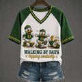 Oregon Ducks Walking By Faith Tripping Constantly V-Neck Shirt Oregon Ducks Merch Faith Gifts - Merchluma