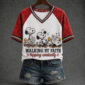 Peanuts Walking By Faith Tripping Constantly V-Neck Shirt Funny Religious Apparel Gifts For Her - Merchluma