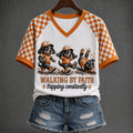 Tennessee Volunteers Walking By Faith Tripping Constantly V-Neck Shirt Volunteers Merch Gifts - Merchluma