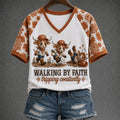 Texas Longhorns Walking By Faith Tripping Constantly V-Neck Shirt Funny Religious Apparel Gifts - Merchluma
