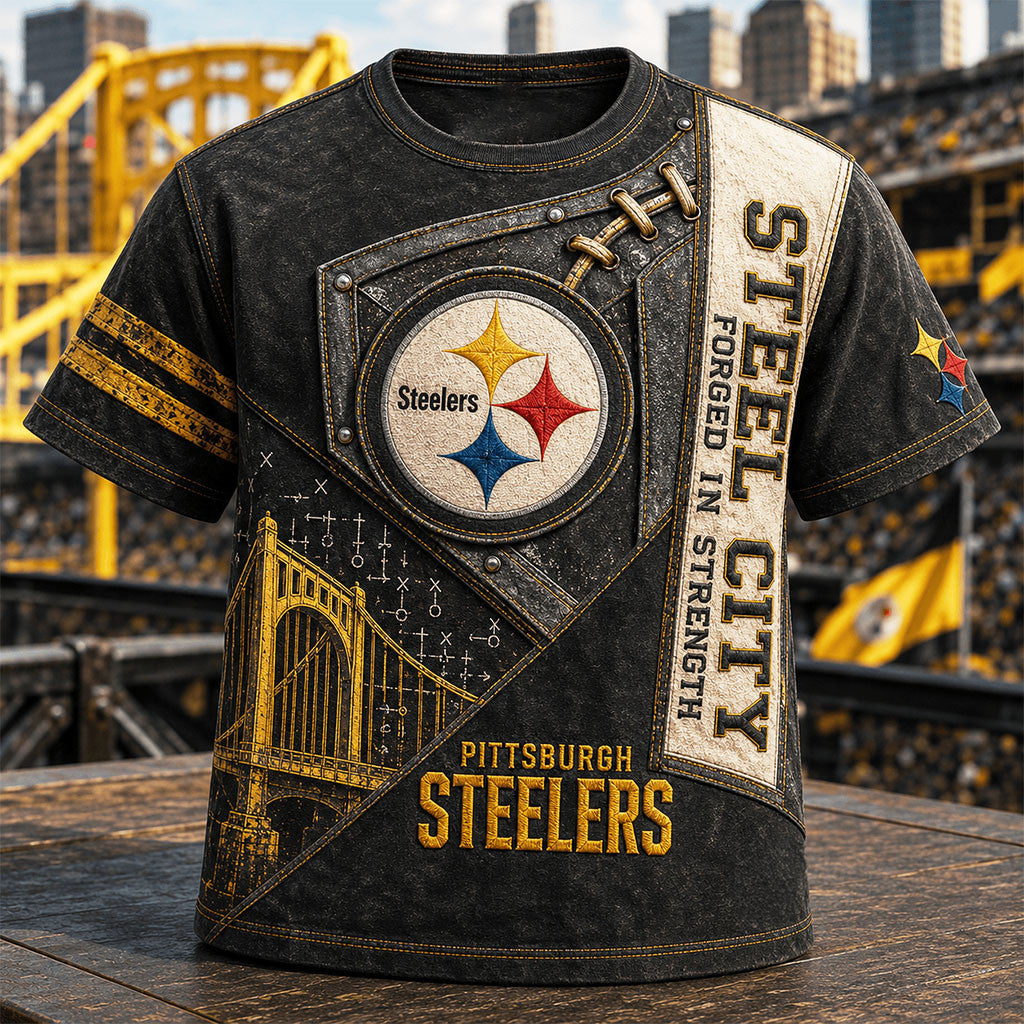 Pittsburgh Steelers Merch Steel City Forged In Strength T-Shirt Cool Gift For Husband - Merchluma