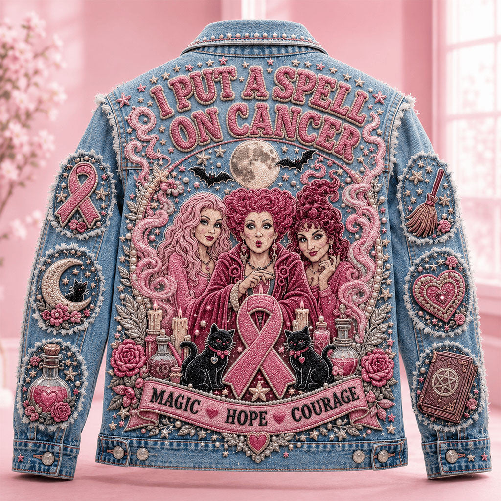 Hocus Pocus I Put A Spell On Cancer Denim Jacket Breast Cancer Awareness Clothing Gift For Her - Merchluma