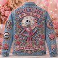 Jack Skellington Scare Cancer To The Bone Denim Jacket Breast Cancer Awareness Apparel Women's - Merchluma