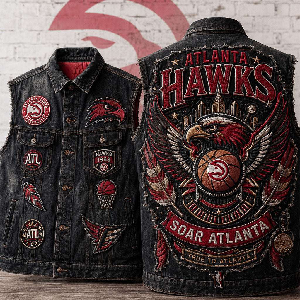 Atlanta Hawks Soar Atlanta Denim Vest Atlanta Hawks Merch Gift For Basketball Fans - Merchluma