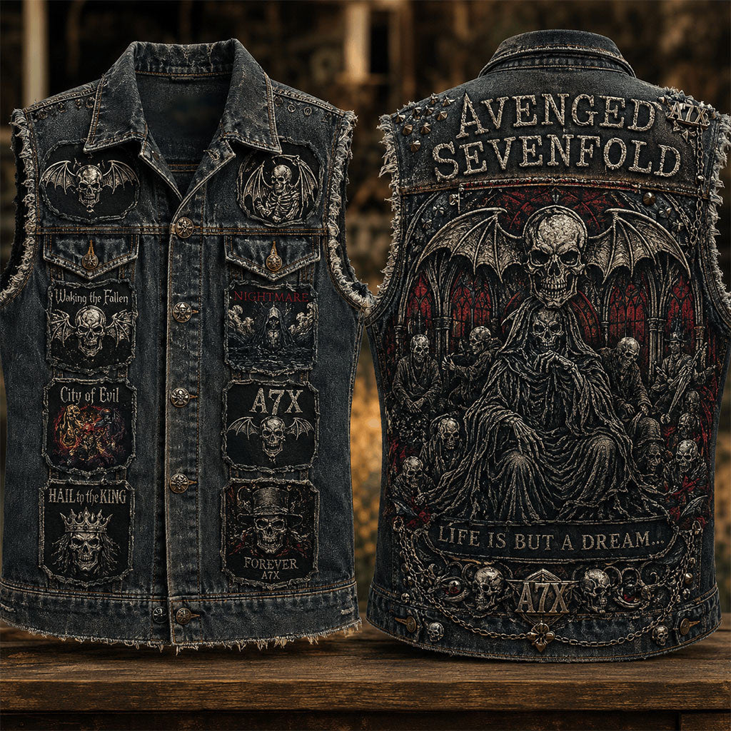 Avenged Sevenfold Life Is But A Dream Denim Vest A7X Avenged Sevenfold Merch Present For Fans - Merchluma