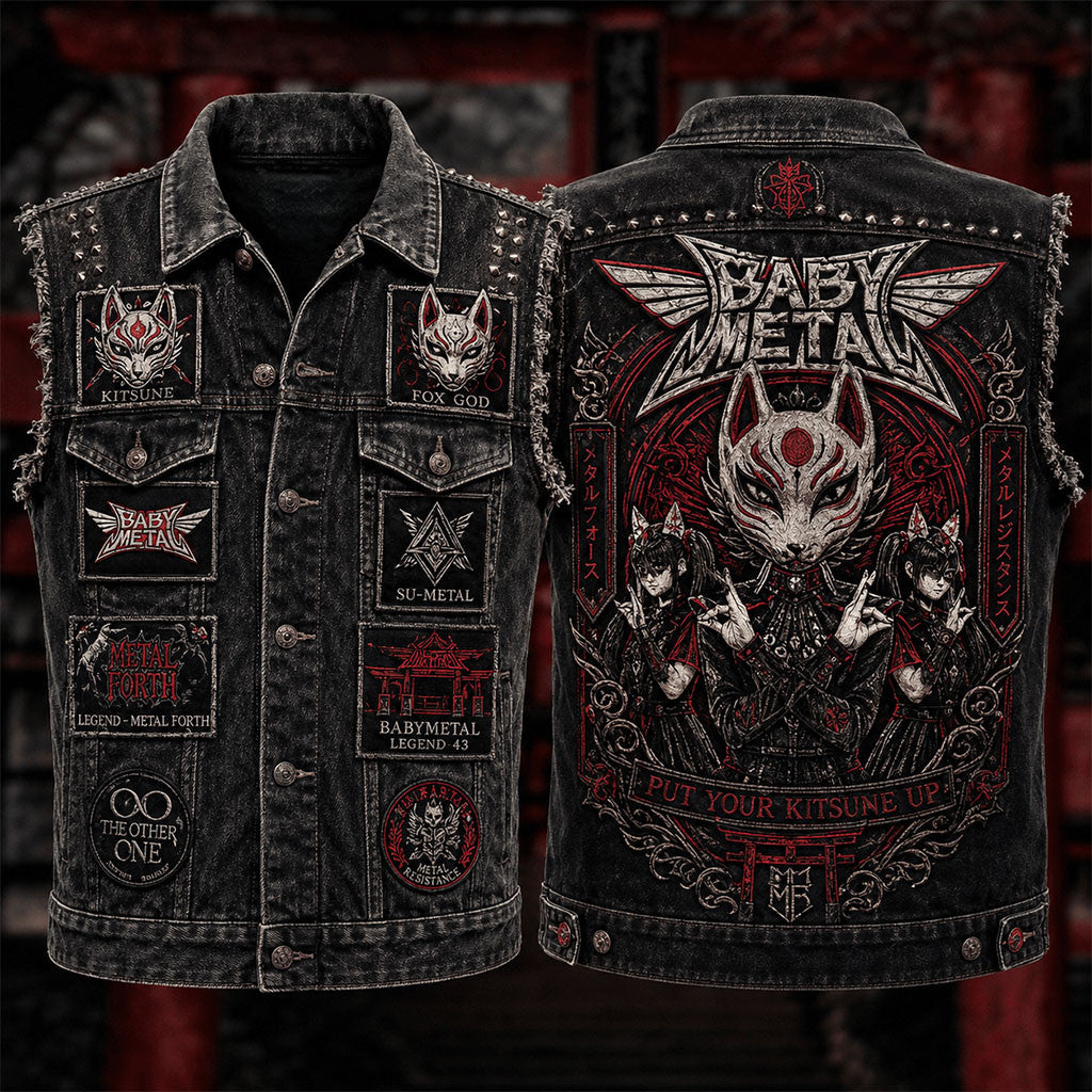 Babymetal Put Your Kitsune Up Denim Vest Babymetal Merch Gift For Band Fans - Merchluma