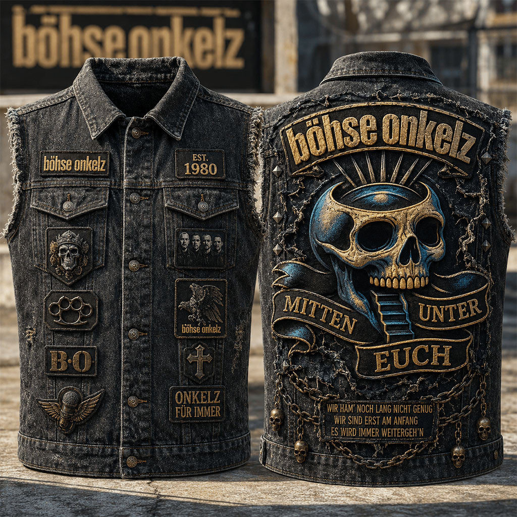 Bohse Onkelz Mitten Unter Euch Denim Vest Bohse Onkelz Merch Gift For Rock Fans - Merchluma