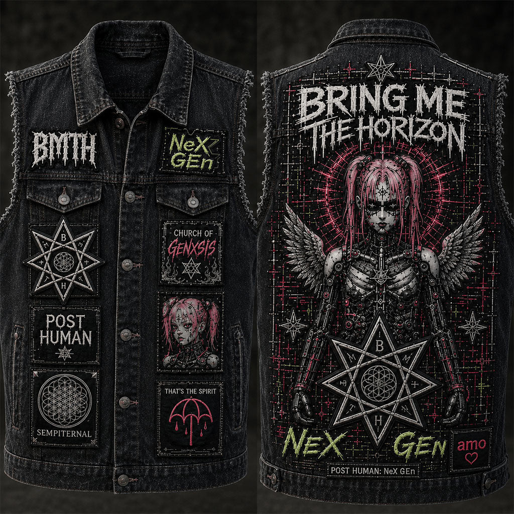 Bring Me The Horizon Nex Gen Denim Vest BMTH Merch Gift Ideas For Rock Band Fans - Merchluma