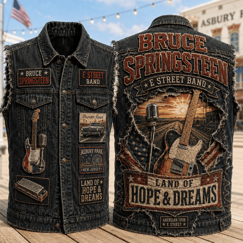 Bruce Springsteen Land Of Hope And Dream Denim Vest Bruce Springsteen Merch Fan Gifts - Merchluma