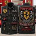 Ferrari Driven By Passion Denim Vest Scuderia Ferrari Merch Gift Ideas For Car Enthusiast - Merchluma