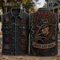 Freddy Krueger Never Sleep Again Denim Vest A Nightmare on Elm Street Merch Horror Fan Gifts - Merchluma