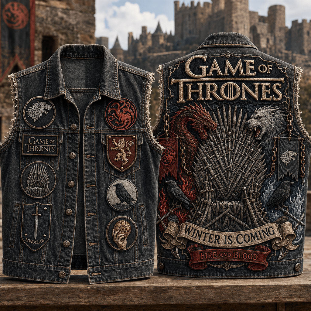 Game Of Thrones Winter Is Coming Denim Vest Fire And Blood Game Of Thrones Merch Fan Gifts - Merchluma