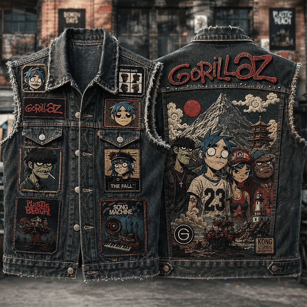 Gorillaz Plastic Beach Denim Vest Song Machine Gorillaz Merch Present For Band Fans - Merchluma