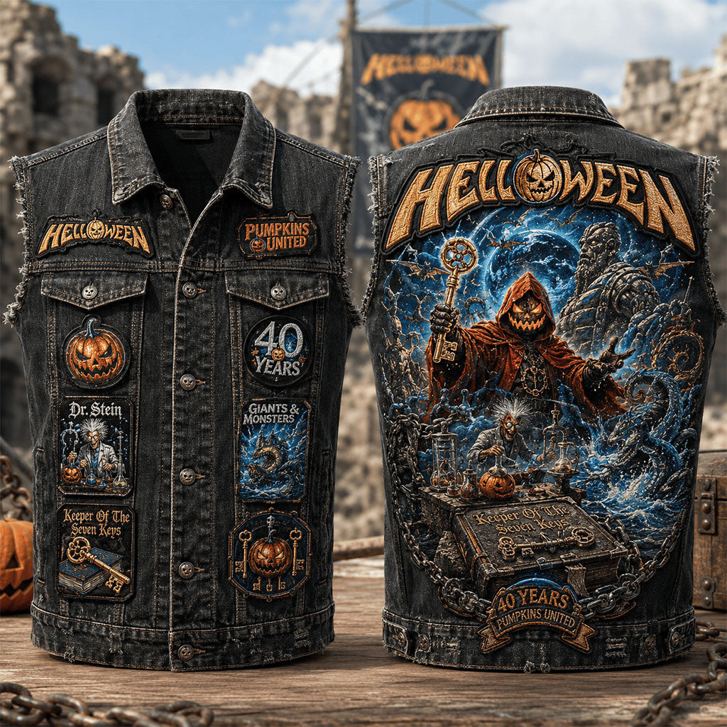 Halloween 40 Years Pumpkins United Denim Vest Hallowen Movie Merch Gift For Horror Fans - Merchluma