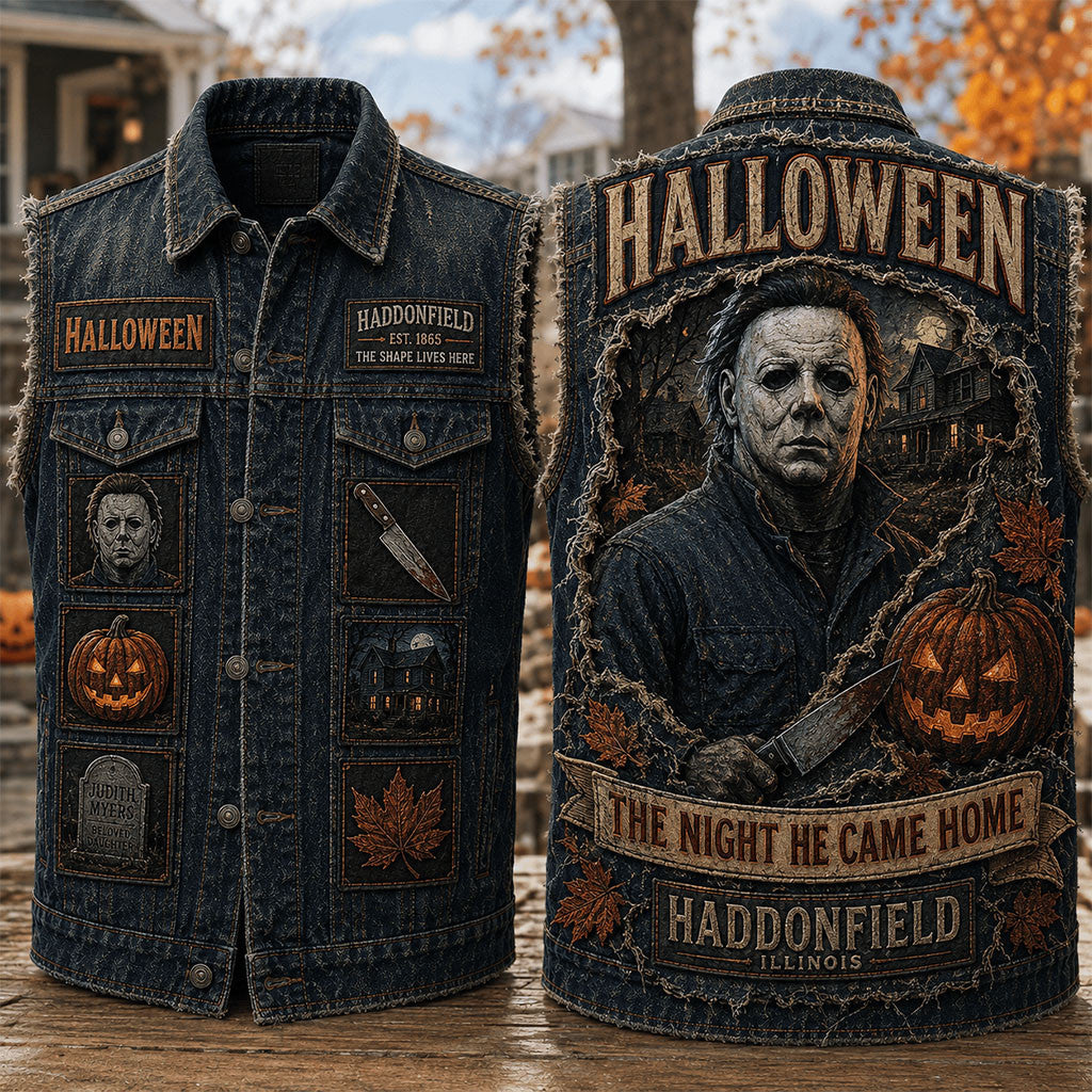 Halloween The Night He Came Home Denim Vest Haddonfield Illinois Halloween Movie Merch Gifts - Merchluma