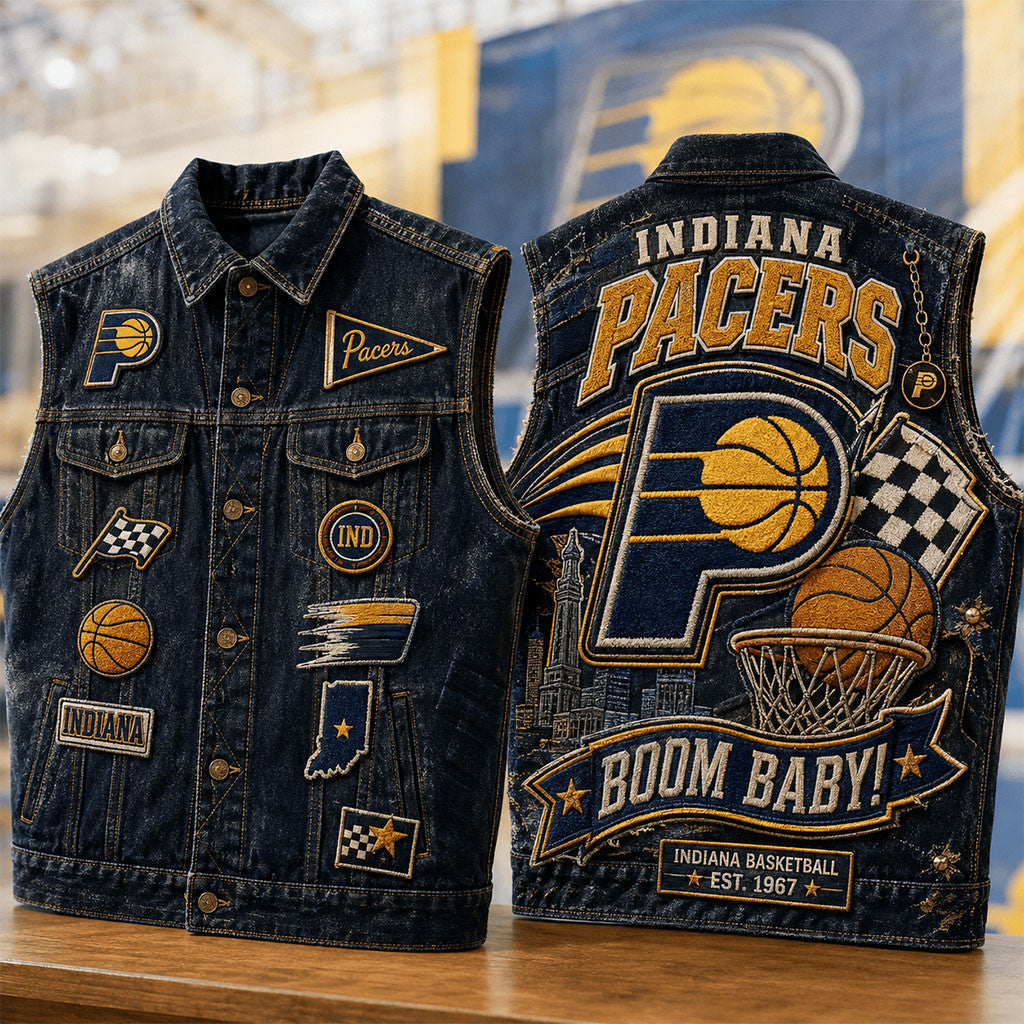 Indiana Pacers Boom Baby Denim Vest Indiana Basketball Merch Gift For Packers Fans - Merchluma