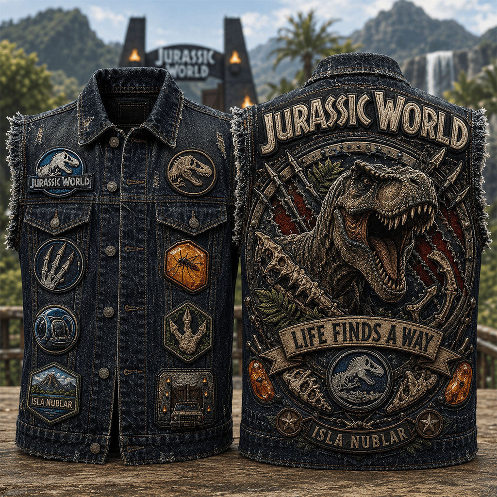 Jurassic World Life Finds A Way Denim Vest Jurassic World Merch Gift For Brothers - Merchluma