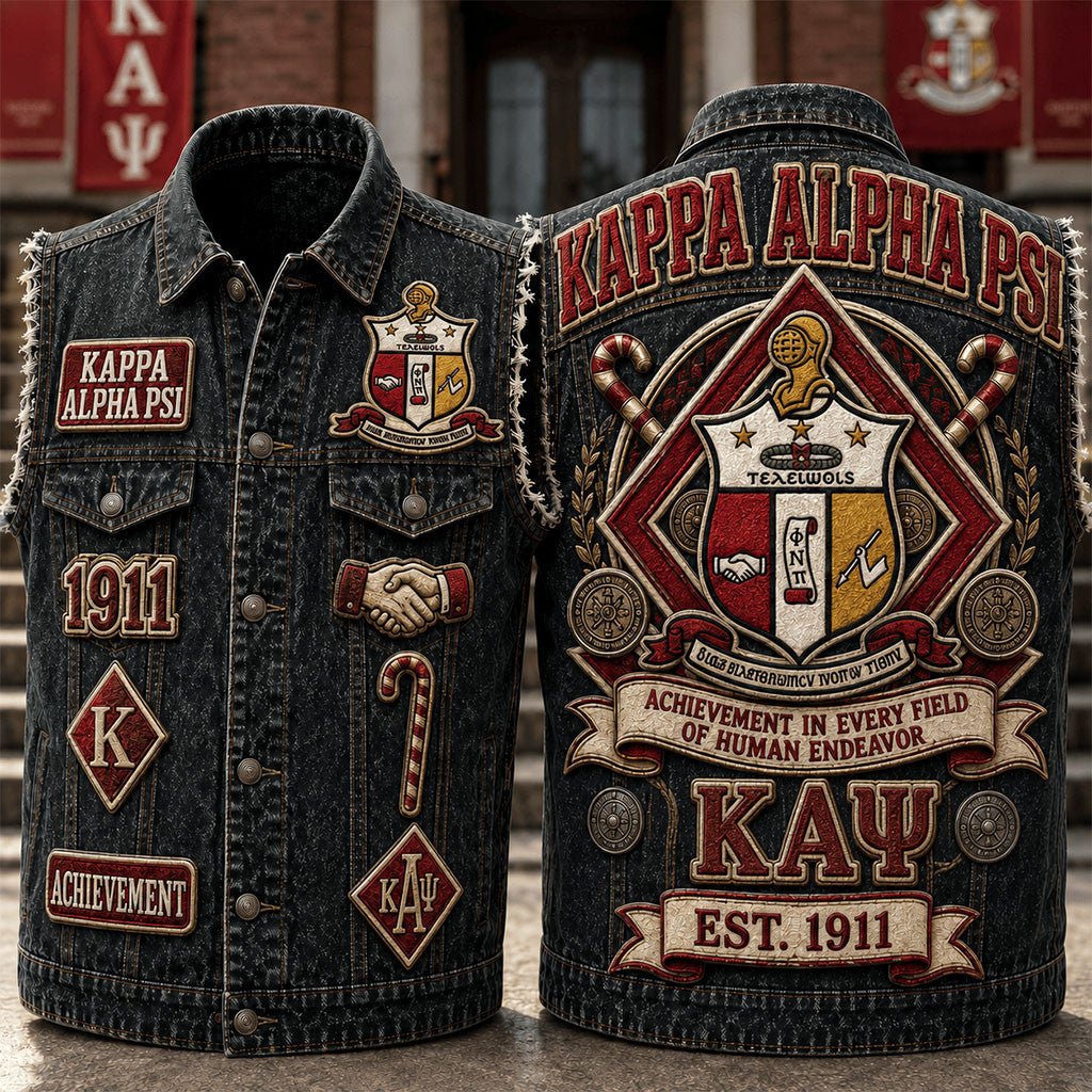 Kappa Alpha Psi Achievement In Every Field Of Human Endeavor Denim Vest KAP Merch Him Gifts - Merchluma