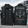 Mercedes AMG Petronas Silver Arrows Denim Vest Built For Victory Mercedes Merch F1 Fan Gifts - Merchluma